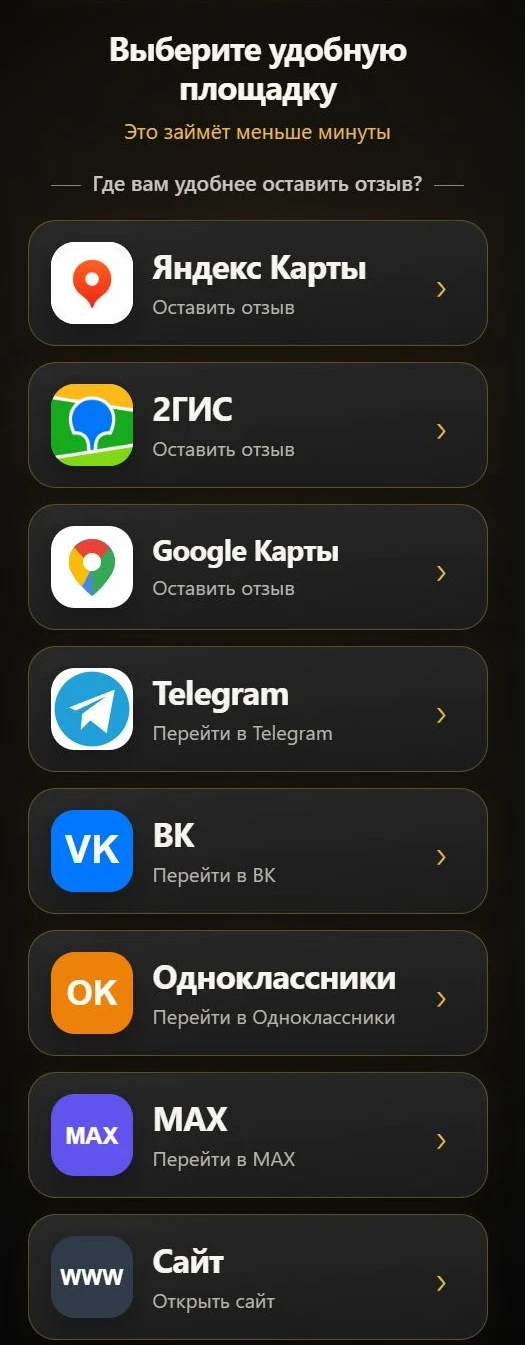 Реальный пример страницы ZRL с восемью площадками